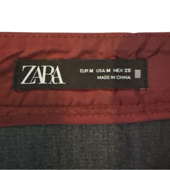 ZARA Garnet Faux Leather Mini Skirt Sz M Maroon Fall Pockets Chic - Picture 8 of 13